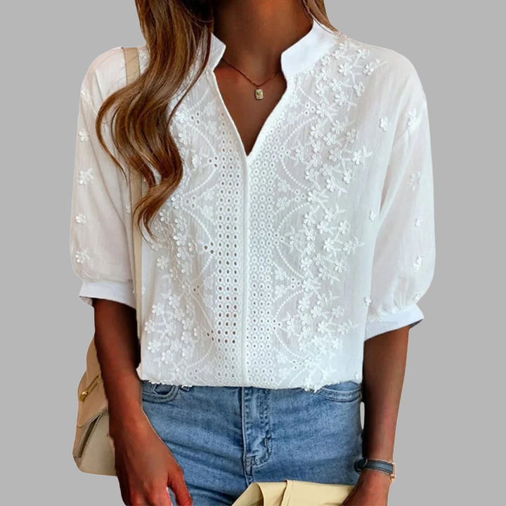 DELACROIX | Elegant White Blouse with Puff Sleeves Ella