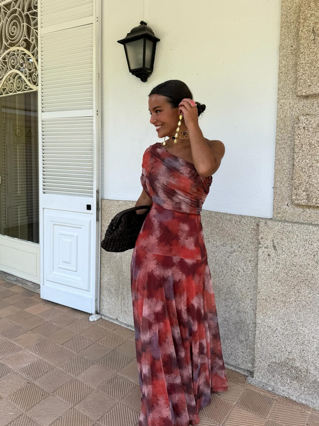 Long Watercolour Off-the-Shoulder Dress