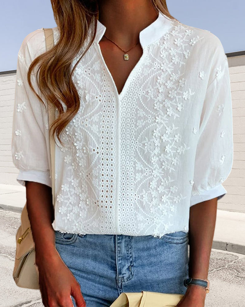 DELACROIX | Elegant White Blouse with Puff Sleeves Ella