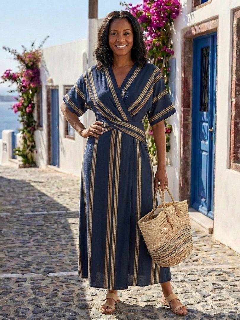 DELACROIX | Saphira Striped Midi Wrap Dress