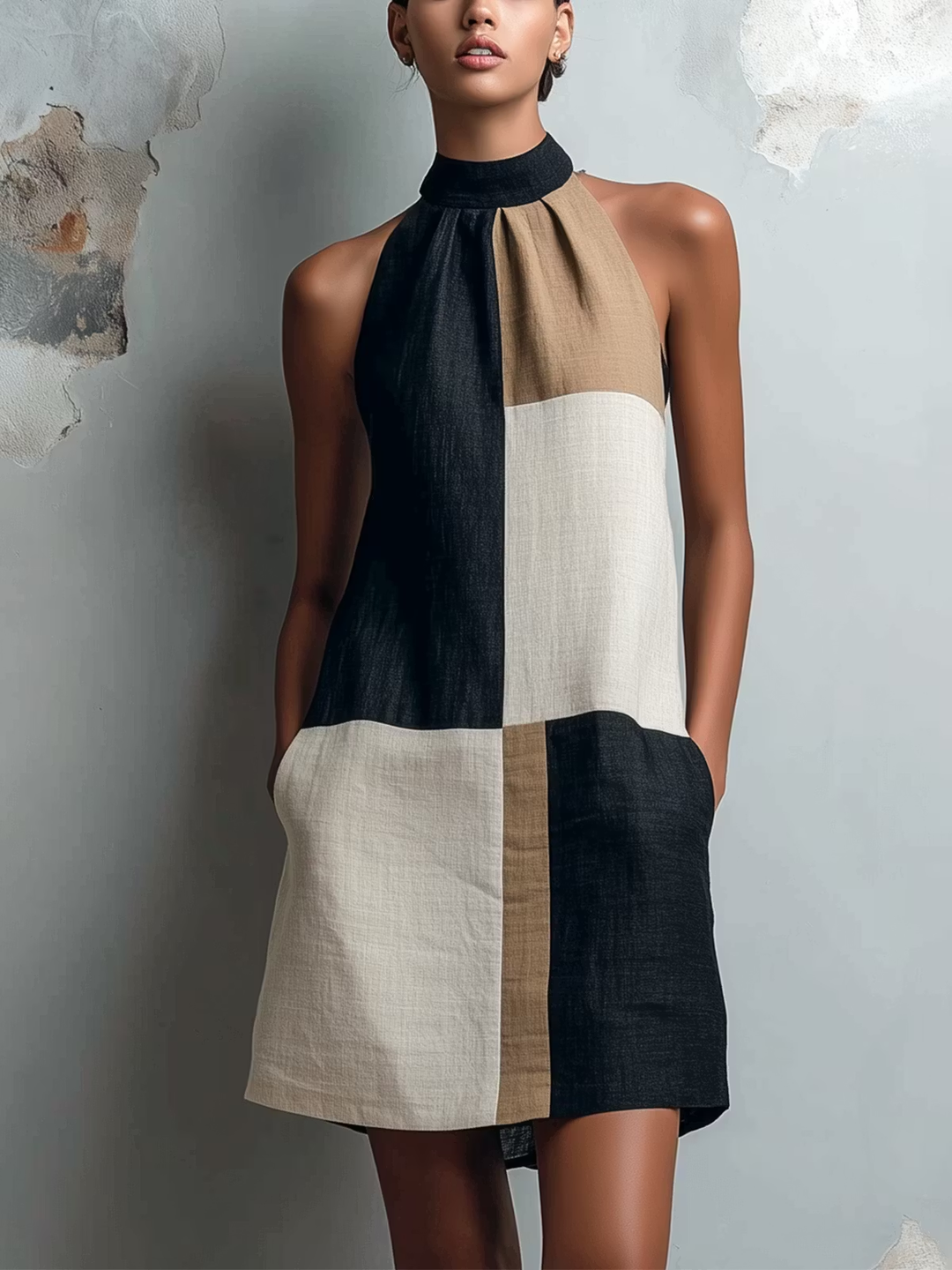 Sabrina | Colourblock Halter Mini Dress