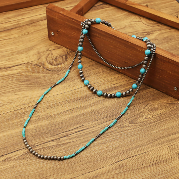 Turquoise Contrast Beaded Necklace & Earrings Set (5 pcs)