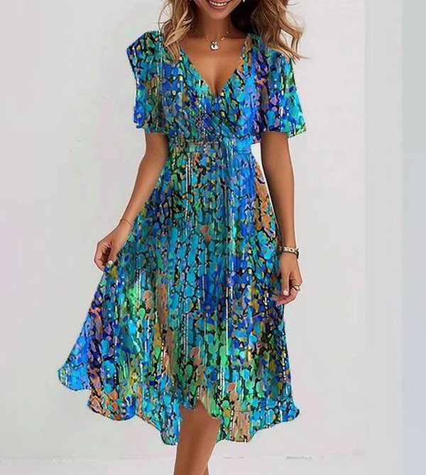 Lucinda | Flowing Watercolour Midi Dress
