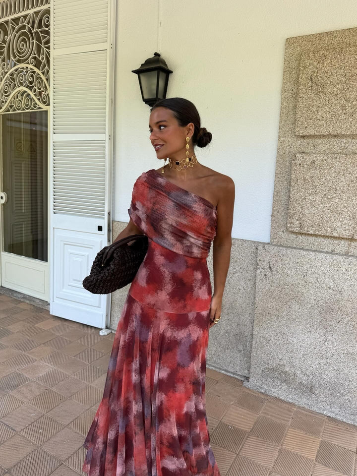 Long Watercolour Off-the-Shoulder Dress