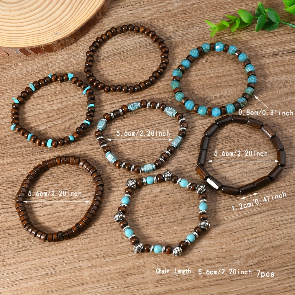 Turquoise Bead Bracelet 7 Piece Set