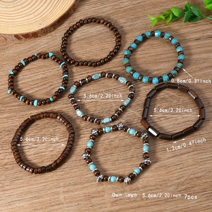 Turquoise Bead Bracelet 7 Piece Set