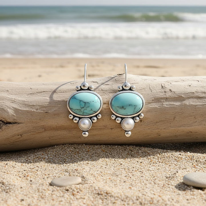 Elegant Turquoise Inlaid Dangle Earrings