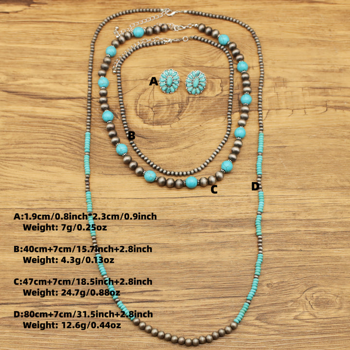 Turquoise Contrast Beaded Necklace & Earrings Set (5 pcs)