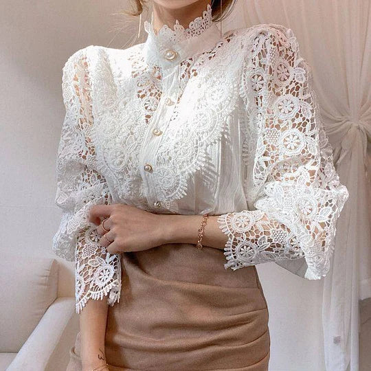 DELACROIX | Long Sleeve Blouse with Lace and Tove Details