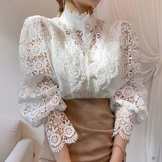 DELACROIX | Long Sleeve Blouse with Lace and Tove Details