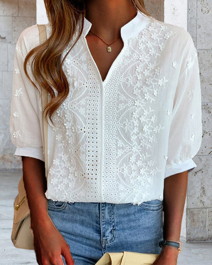 DELACROIX | Elegant White Blouse with Puff Sleeves Ella