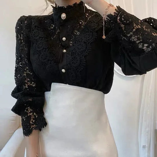 DELACROIX | Long Sleeve Blouse with Lace and Tove Details