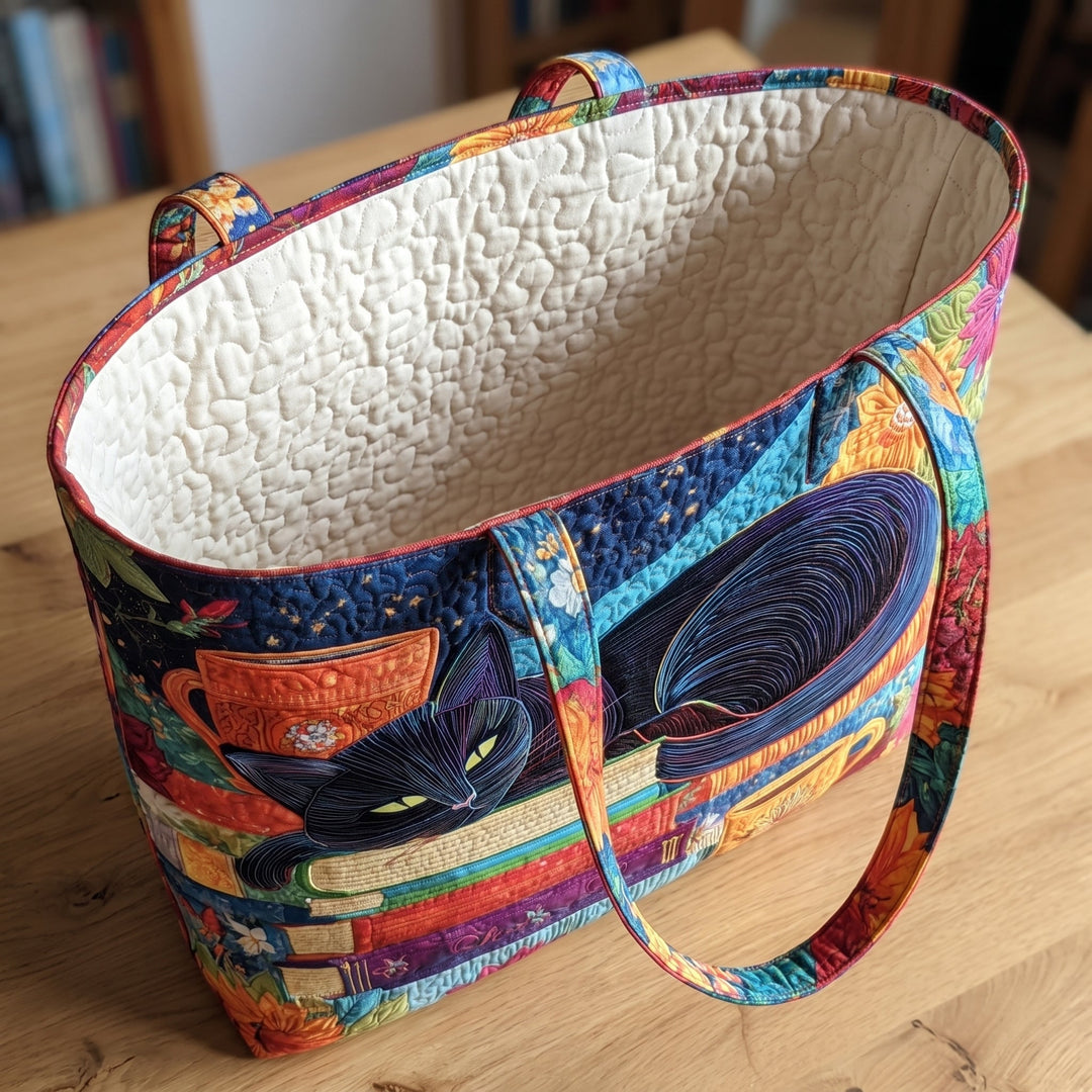Artisan Bag - Black Cat with Books and Mugs