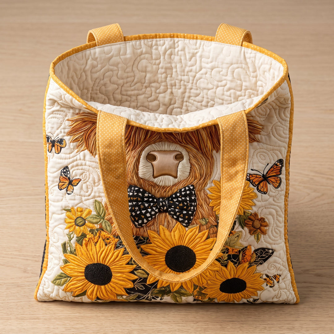 Quilted Bag - Highland Cow with Sunflowers