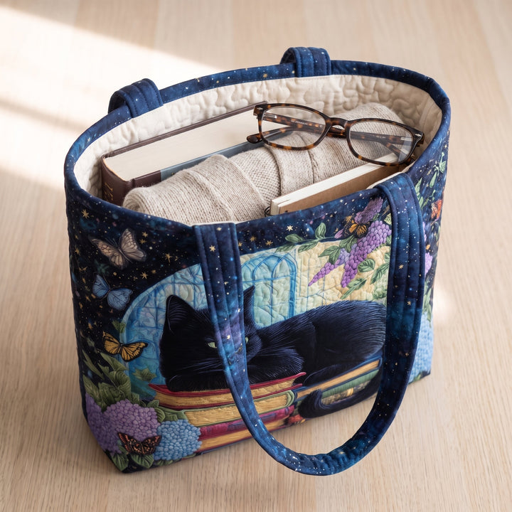 Artisanal Bag - Black Cat on Books