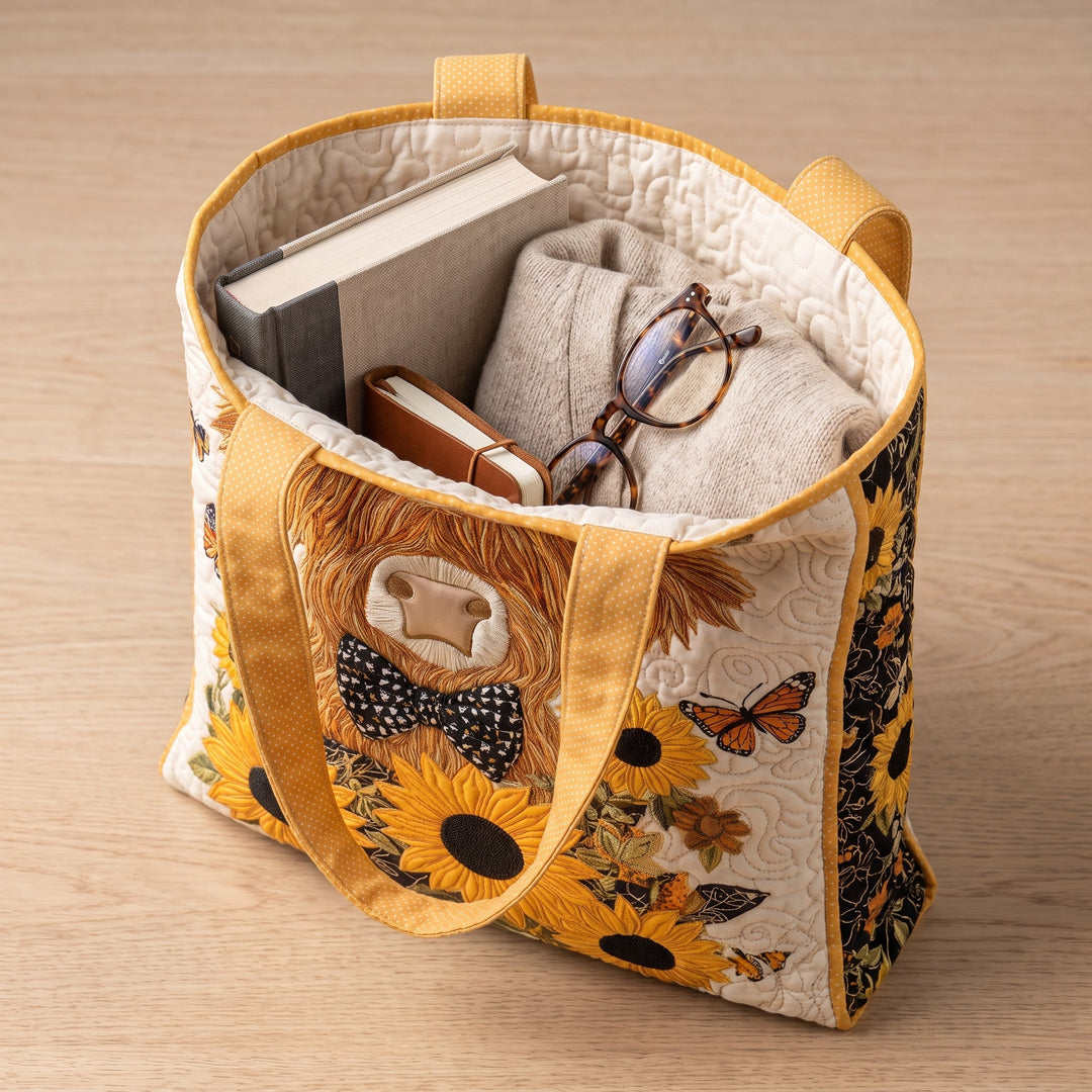 Quilted Bag - Highland Cow with Sunflowers