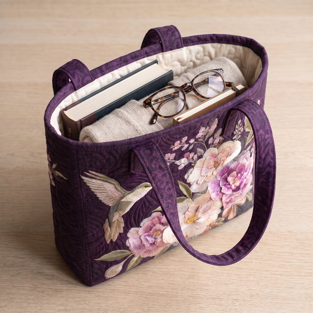 Artisanal Quilted Bag - Hummingbirds and Orchids