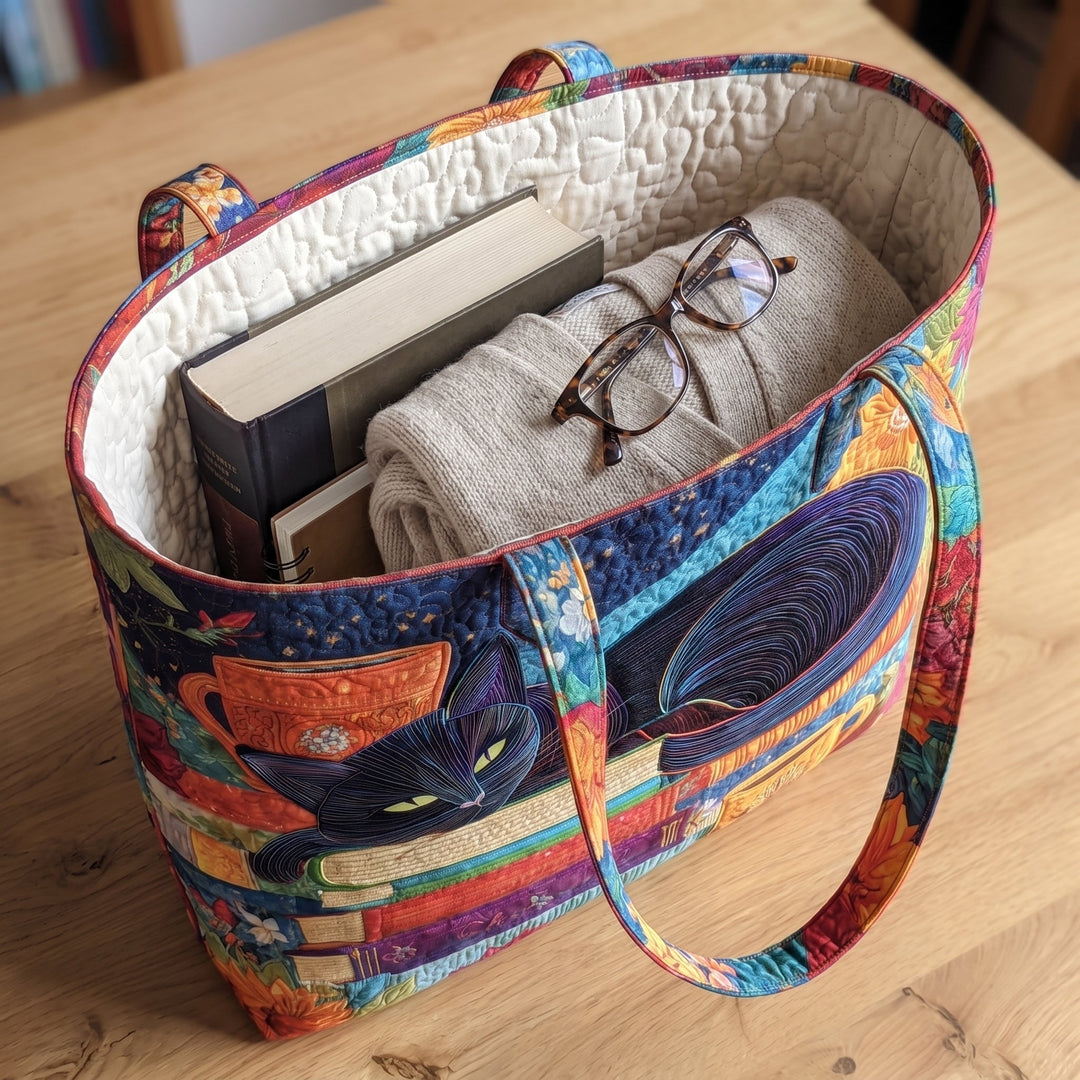Artisan Bag - Black Cat with Books and Mugs