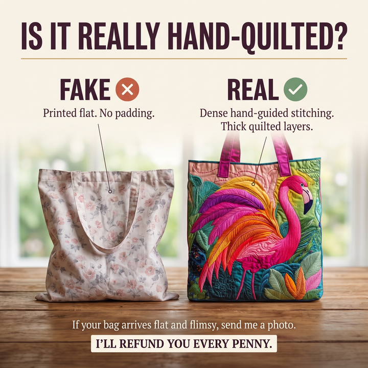 Quilted Tote Bag - Rainbow Flamingo