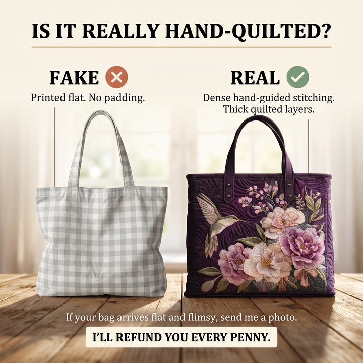 Artisanal Quilted Bag - Hummingbirds and Orchids