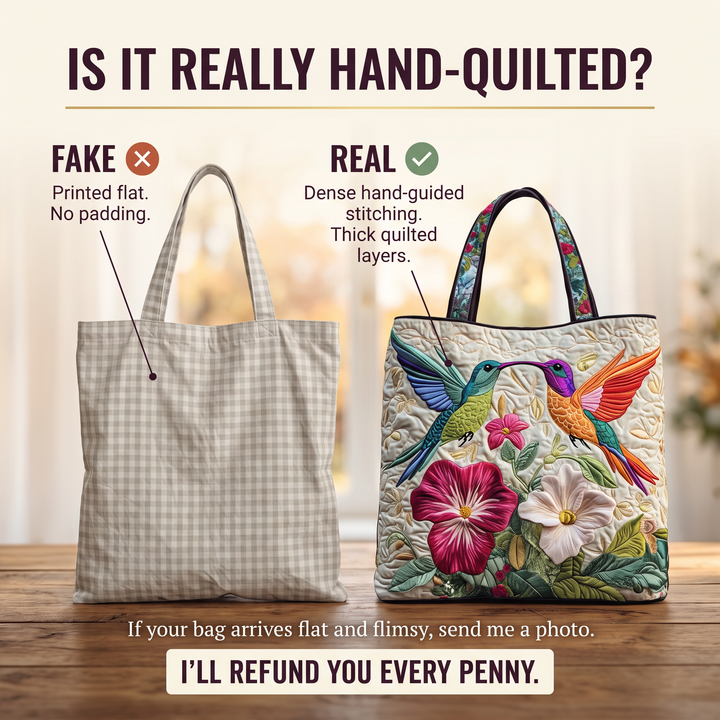 Quilted Bag - Hummingbird and White Flowers