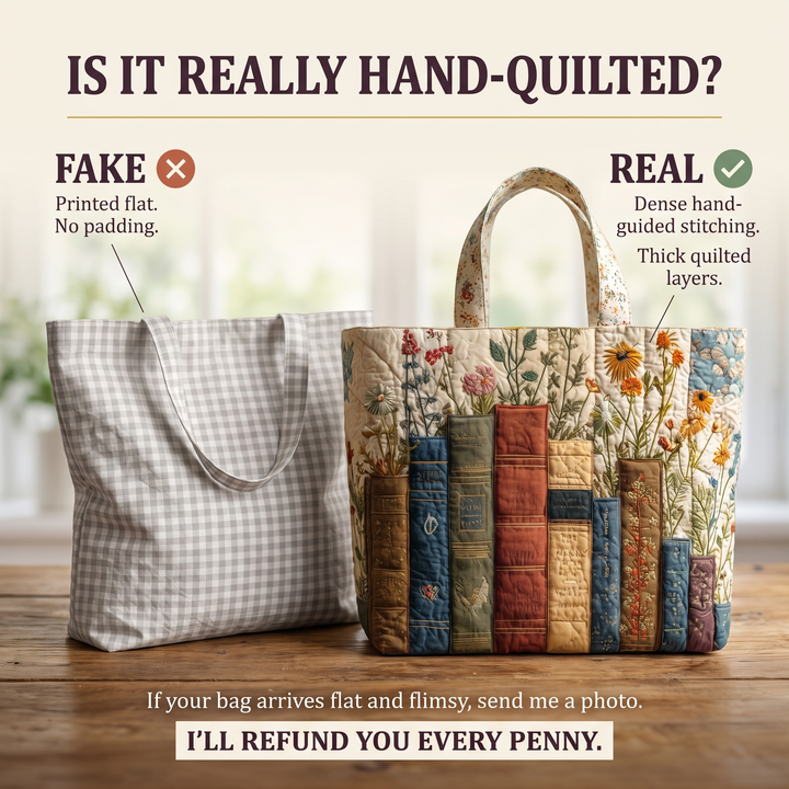 Artisan Quilted Bag - Books and Flowers
