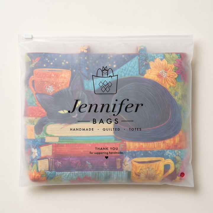 Artisan Bag - Black Cat with Books and Mugs