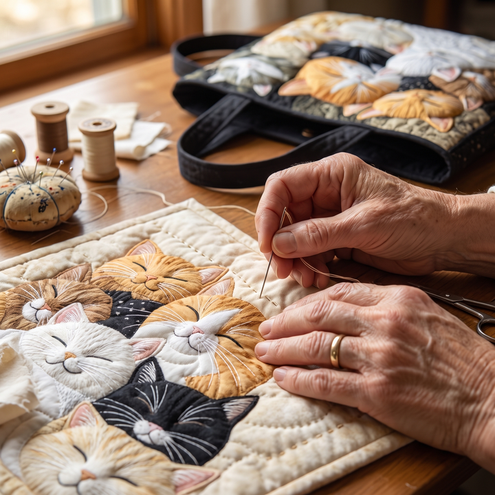 Artisanal Quilted Bag - Sleeping Kittens
