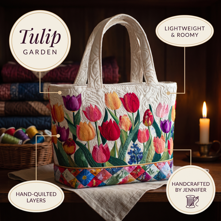 Quilted Tote Bag - Tulip Garden