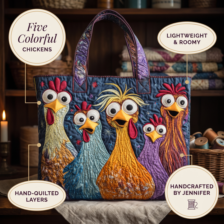 Artisan Bag - Five Colorful Chickens