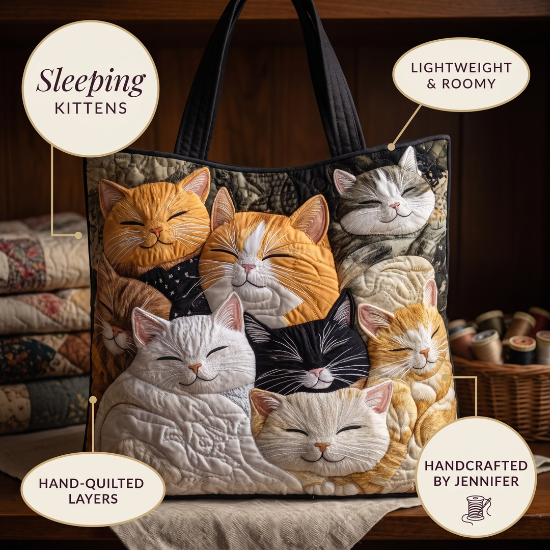 Artisanal Quilted Bag - Sleeping Kittens