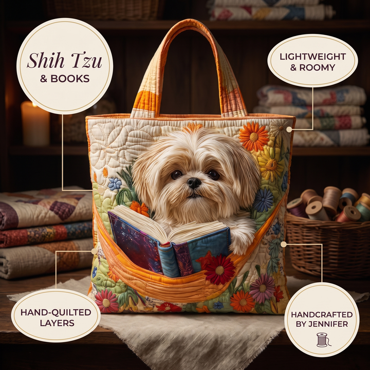 Artisanal Bag - Shih Tzu with Books and Flowers