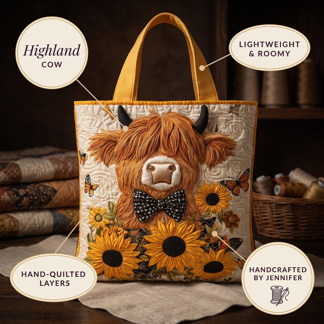 Quilted Bag - Highland Cow with Sunflowers