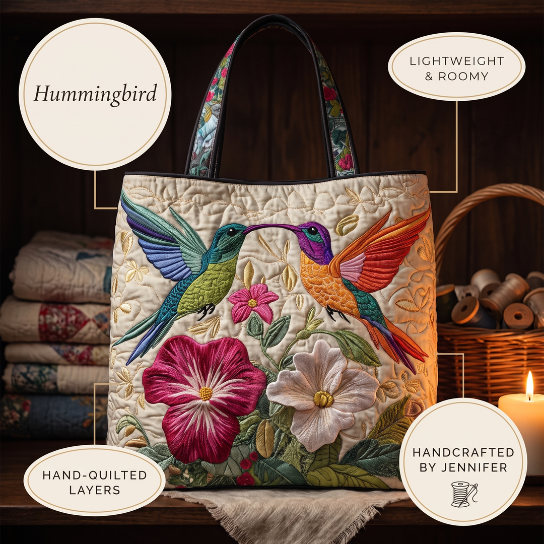 Quilted Bag - Hummingbird and White Flowers