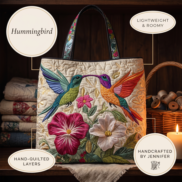 Quilted Bag - Hummingbird and White Flowers