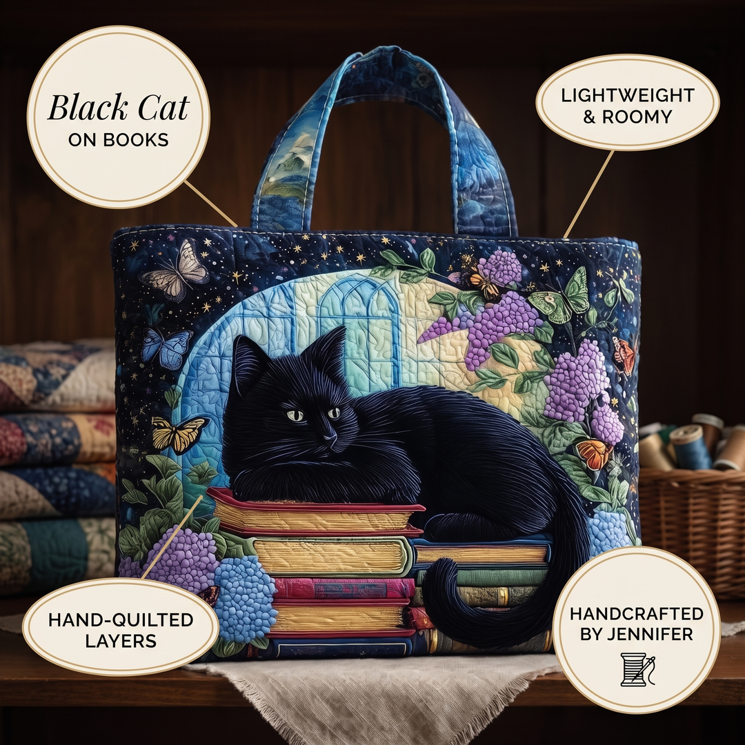 Artisanal Bag - Black Cat on Books