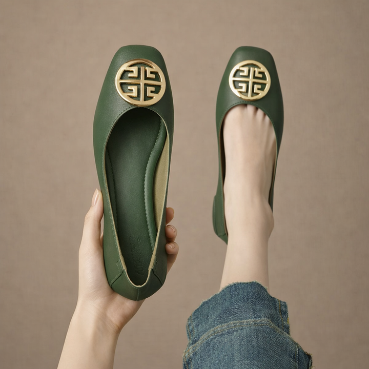 Orchard Leather Flats Green