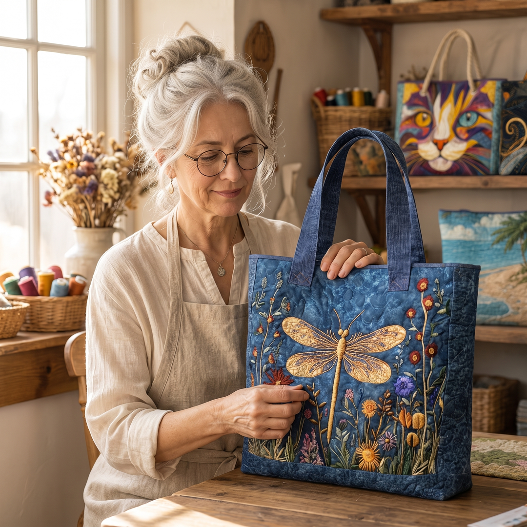 Quilted Bag - Golden Dragonfly