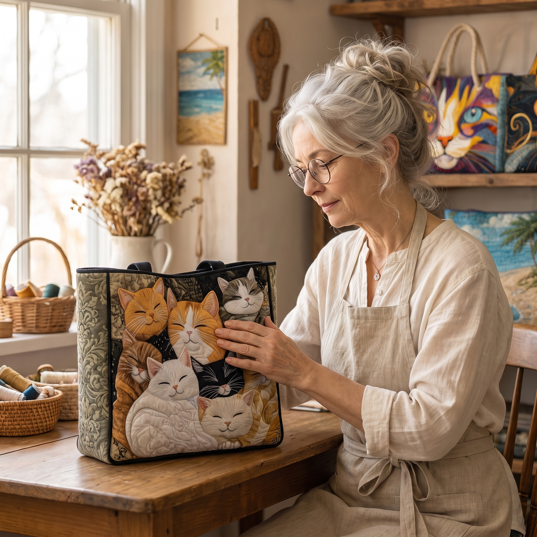 Artisanal Quilted Bag - Sleeping Kittens