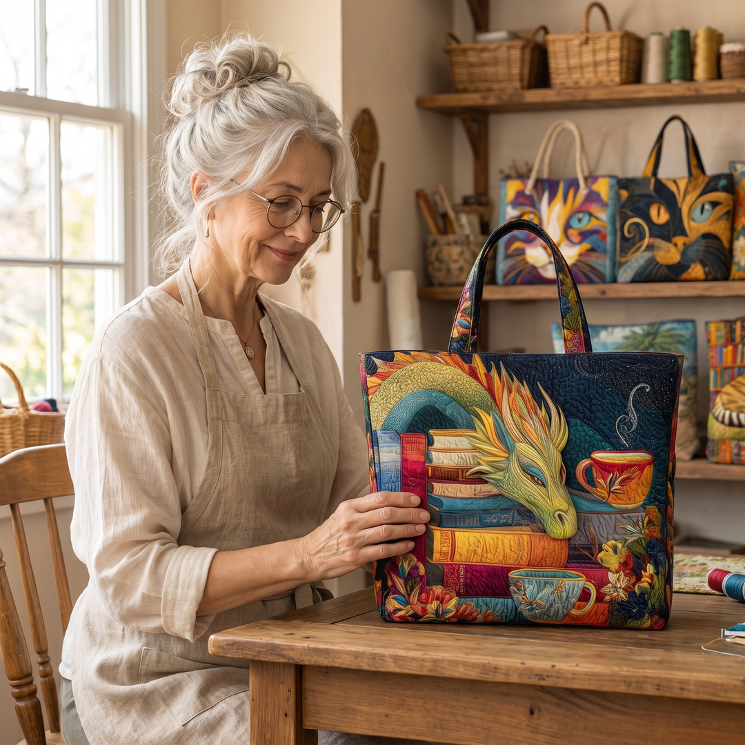 Artisan Bag - Dragon Reader with Books and Mugs