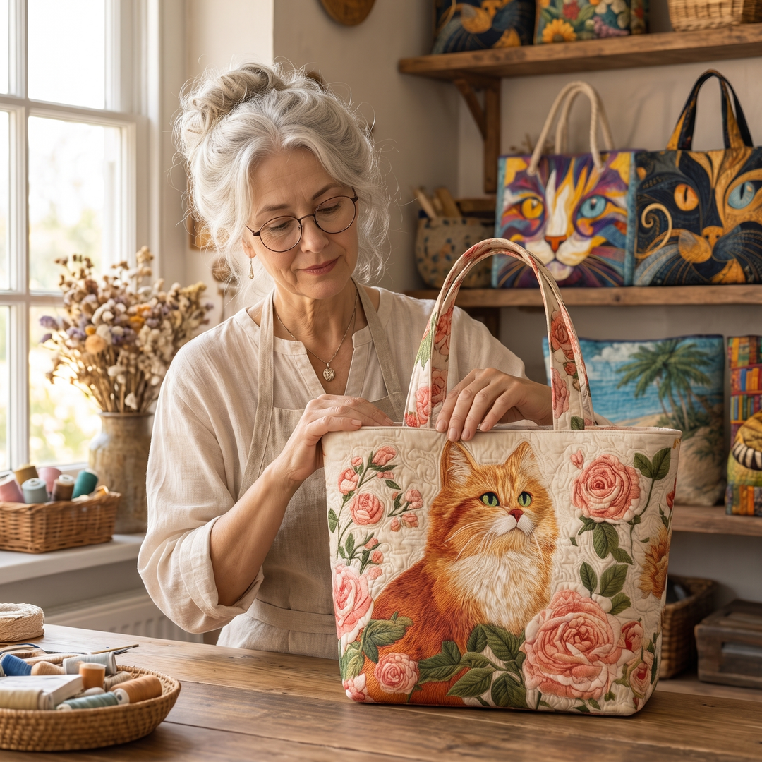 Artisan Bag - Orange Cat with Roses