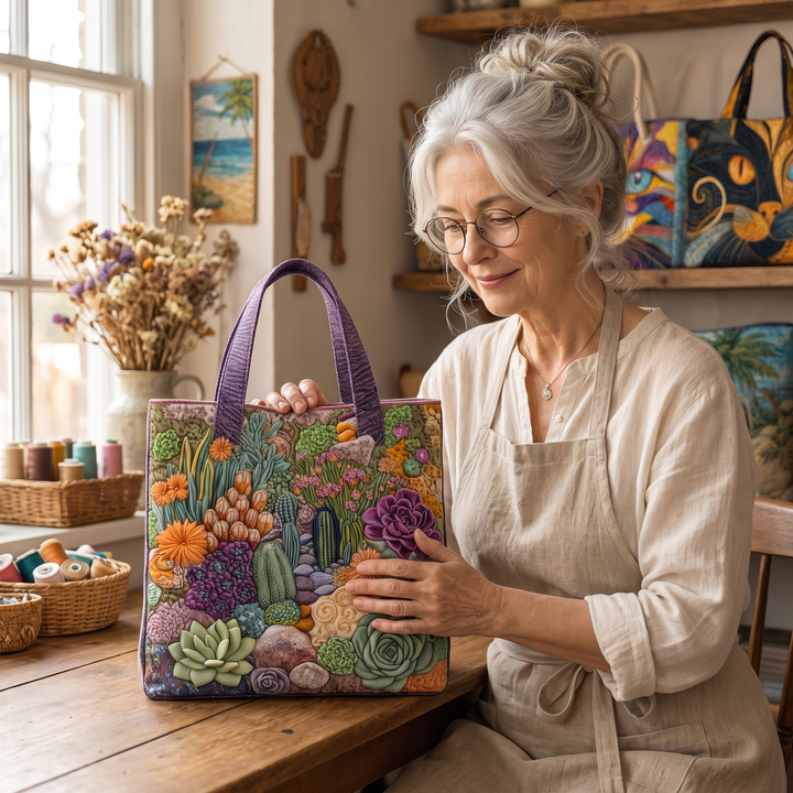 Artisanal Tote Bag - Succulent Garden