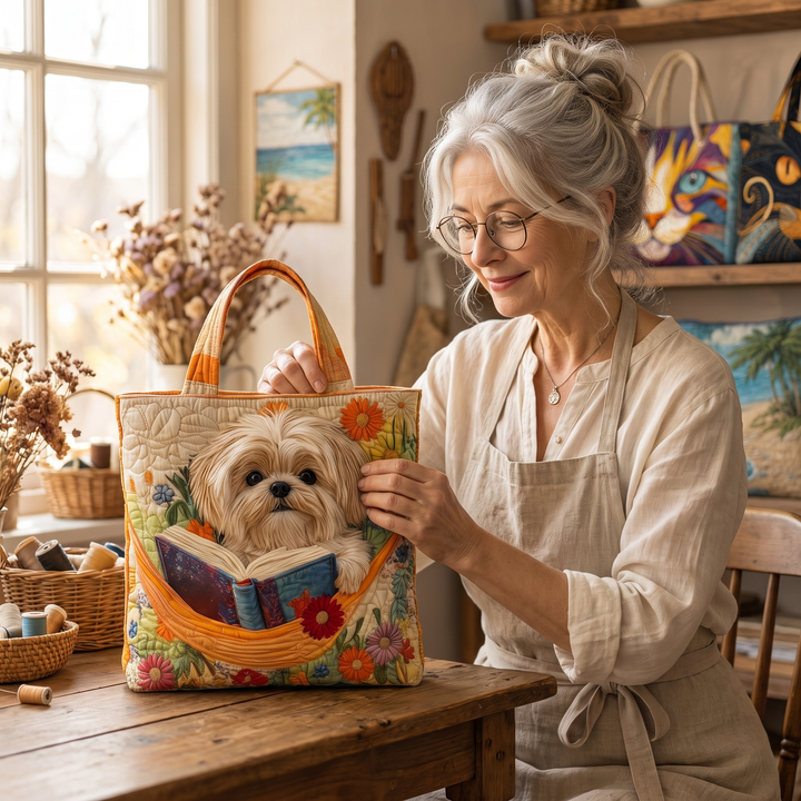 Artisanal Bag - Shih Tzu with Books and Flowers
