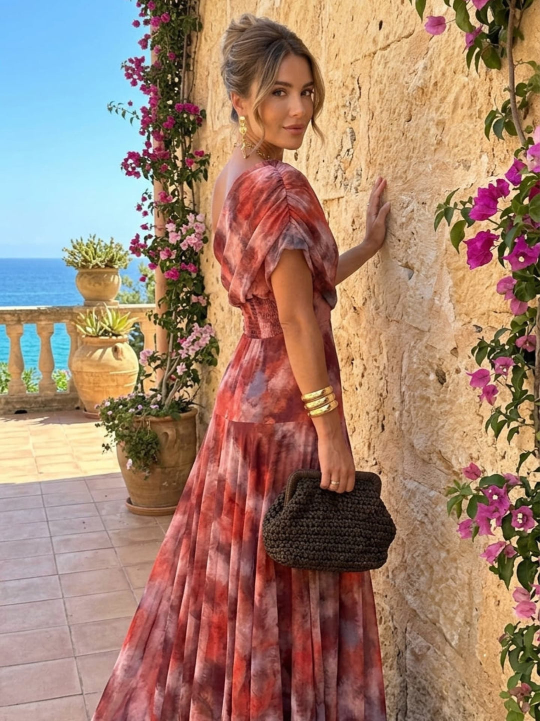 Long Watercolour Off-the-Shoulder Dress