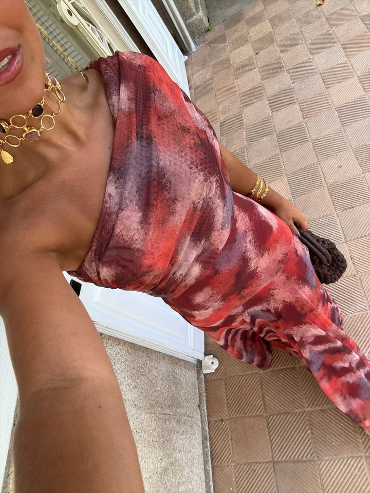 Long Watercolour Off-the-Shoulder Dress