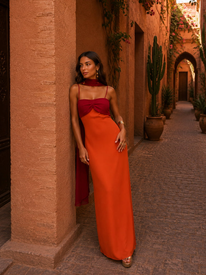 Two-tone draped maxi dress