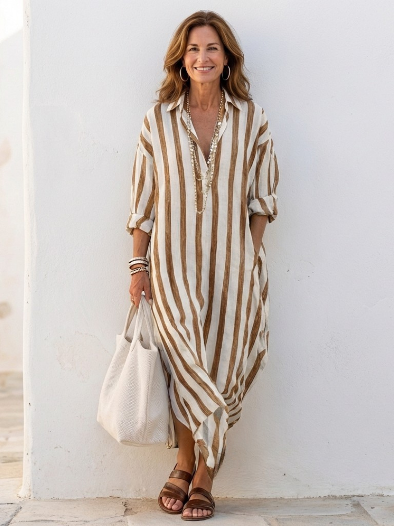 DELACROIX | Naomi Striped Long Shirt Dress