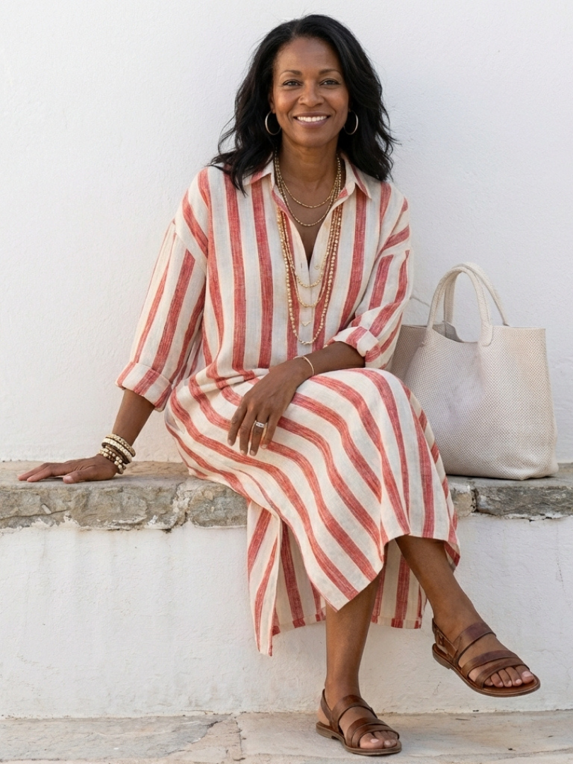 DELACROIX | Naomi Striped Long Shirt Dress