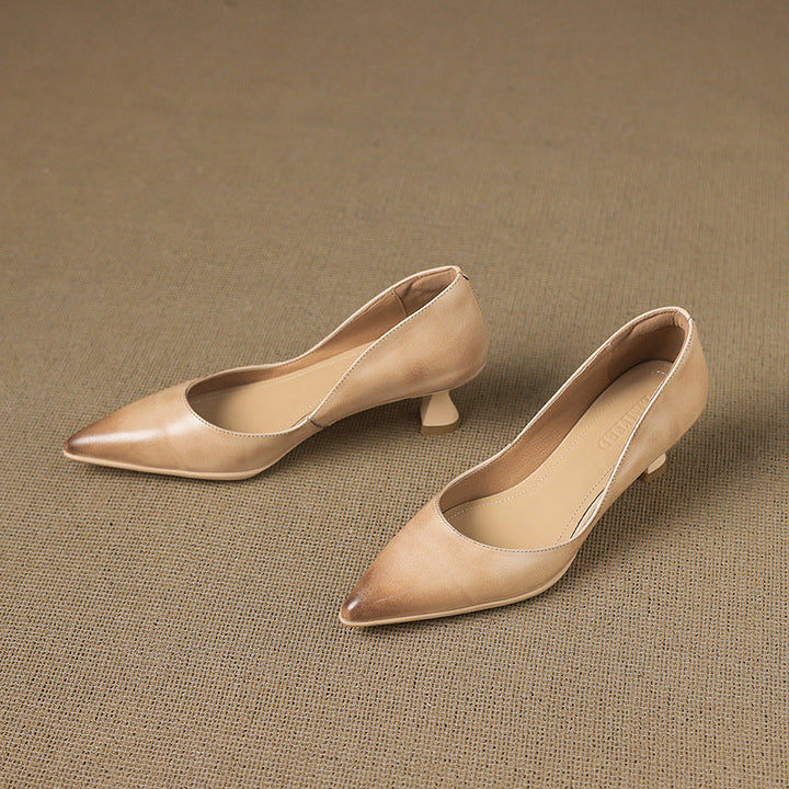Calenne Leather Kitten Heels Almond Beige