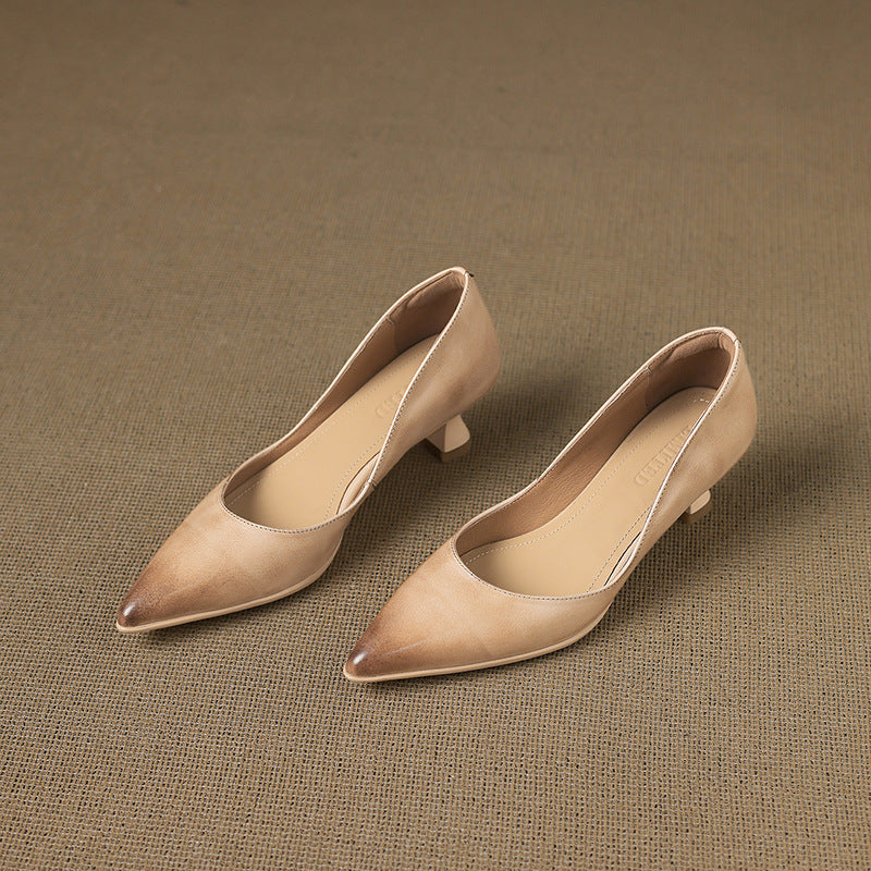 Calenne Leather Kitten Heels Cognac